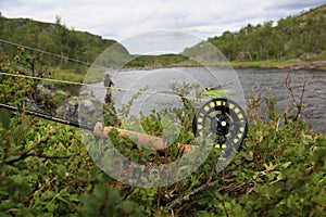 Fly fishing , rod, reel, salmon river, fisher