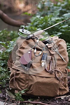 Fly fishing rucksack with lanyard