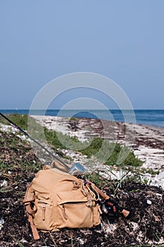 Fly fishing rucksack with rod