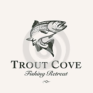 Fly fishing trout logo vector emblem