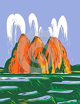 Fly Geyser or Fly Ranch Geyser Located in Black Rock Desert Washoe County Nevada WPA Poster Art