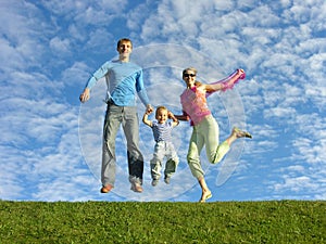 Fly happy family under cloudfield