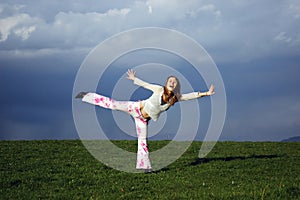 Fly happy woman photo