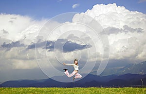 Fly happy woman photo