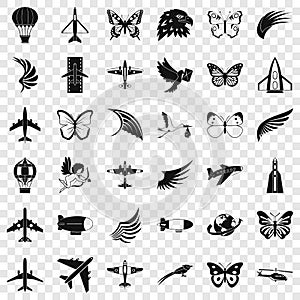 Fly icons set, simle style