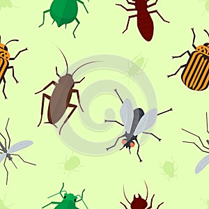 Fly insects wildlife entomology bug animal nature beetle biology buzz icon vector illustration pattern seamless