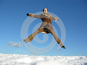Fly jump girl. winter. 2