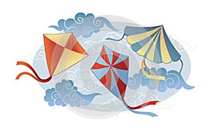 Fly kite in sky vector concept