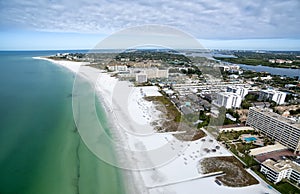 Fly over beach in Siesta Key, Florida.