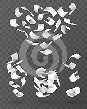 Fly papers set. falling and flying white sheets