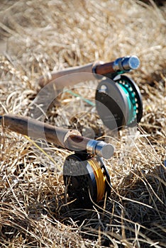 Fly rods in dry grass