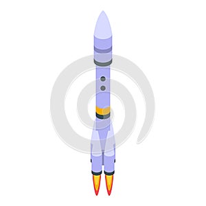 Fly space rocket icon, isometric style