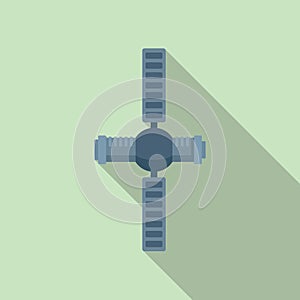 Fly space station icon flat vector. Satellite rocket