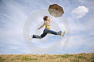 Fly woman with umbrella