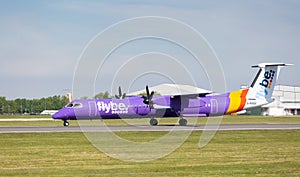 Flybe Bombardier Dash 8 Q400 preparing to take off at Manchester Airport