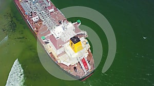 Flycam Closely Shows Aground Tanker Wheel House and Deck