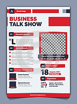Flyer Business Template Conference, Talk show, seminars, with red white colors