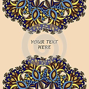 Flyer with Floral mandala pattern and ornaments. Oriental design layout template,