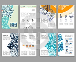 Flyer, leaflet, booklet layout set. Editable design template. A4 2-fold brochure with abstract elements, infographics