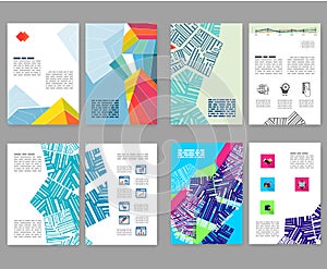 Flyer, leaflet, booklet layout set. Editable design template. A4 2-fold brochure with abstract elements, infographics