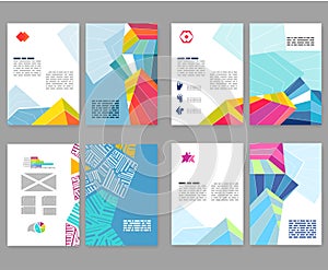 Flyer, leaflet, booklet layout set. Editable design template. A4 2-fold brochure with abstract elements, infographics