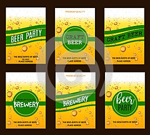 Flyer Set with Beer Drops for Brewery, Craft Beer, Beer Party,Invitation,Poster,Business Card. Vector Illustration