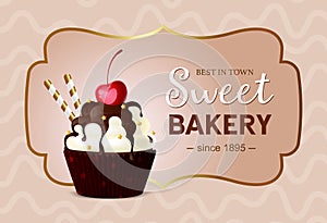 Flyer sweet pastries, homemade desserts, sweets. Suitable for posters, advertisements, labels, menus for cafes and restaurants