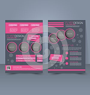 Flyer template. Business brochure. Editable A4 poster for design education, presentation, website. Pink and grey color.