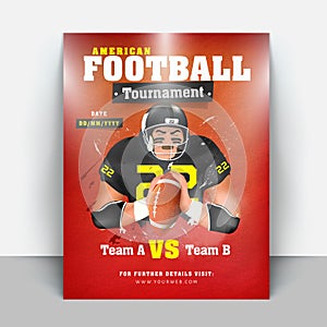 Flyer or template design with football goalkeeper character and