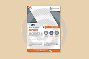 Flyer template design of home storage experts use soft grey and orange