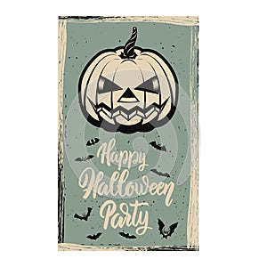 Flyer template of Halloween party. Evil pumpkin on grunge background. Design element for poster, card, banner.