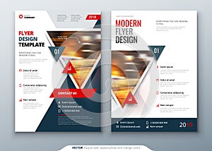 Flyer template layout design. Business flyer, brochure, magazine or flier mockup with triangular in bright colors