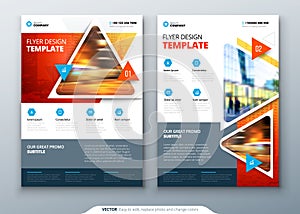 Flyer template layout design. Business flyer, brochure, magazine or flier mockup with triangular in bright colors