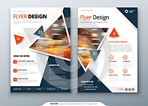 Flyer template layout design. Business flyer, brochure, magazine or flier mockup with triangular in bright colors photo