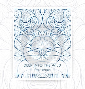 Flyer template with patterned head of the roaring lion