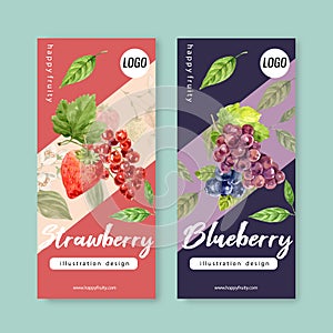 Flyer watercolor design with Fruits theme, grape and berry vector illustration