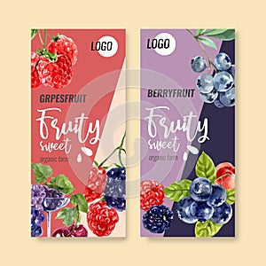 Flyer watercolor design with Fruits theme, various berries vector illustration