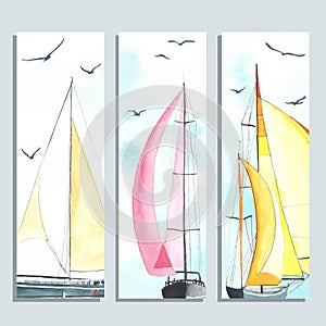 Flyers with watercolor sailboats