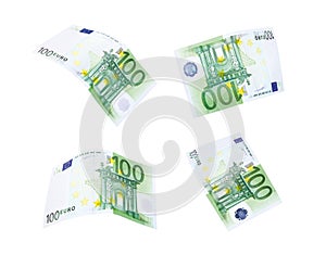 Flying 100 banknotes of euros