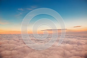 Flying above the clouds. view from the airplane