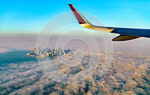 Flying above Doha - Qatar, the Persian Gulf