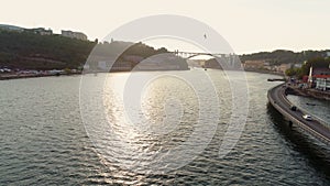 Flying above Douro river in Porto