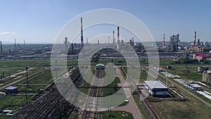 Flying above industrial railroad station