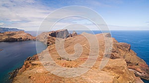 Flying above Sao Lourenco peninsula, Madeira, aerial view photo