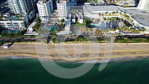 Flying above the sea viewing the Miami beach