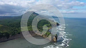 Flying Above the Tikhaya Bay. Sakhalin Island, Russia.