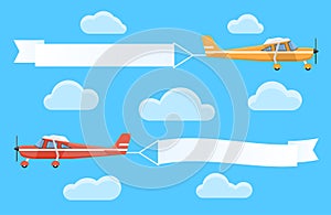 Flying advertising banners pulled by light planes