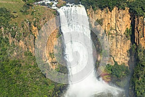 Flying Aerial High Water-Fall Rocky Cliffs Photo