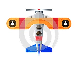 Flying Aircraft, Biplane View from Above, Air Transport Vector Illustration