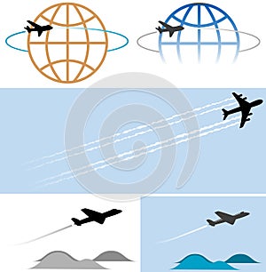 flying airplane icons symbols